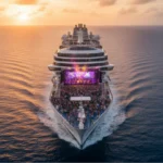 Cruise ship with large group event, representing complex event operations, inventory management and high-demand booking environments