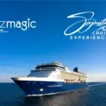 RezMagic and Signature Cruise Experiences logos above a cruise ship at sea, representing their reservation platform partnership